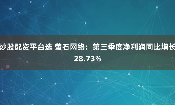 炒股配资平台选 萤石网络：第三季度净利润同比增长28.73%